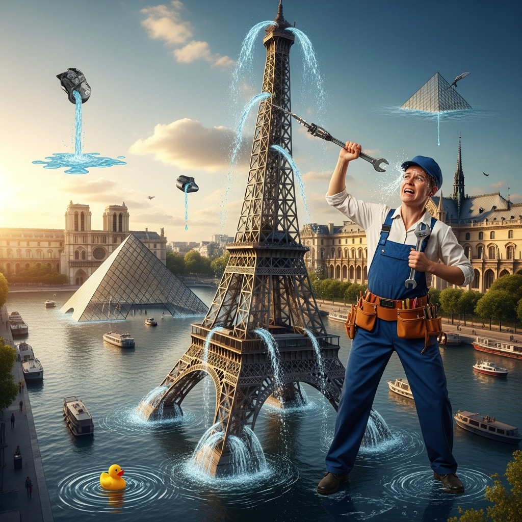 A picturesque view of Paris featuring its most iconic landmarks such as the Eiffel Tower, the Louvre pyramid, and Notre-Dame Cathedral, bathed in a soft, golden hour light, capturing the grandeur and historical significance of the city.